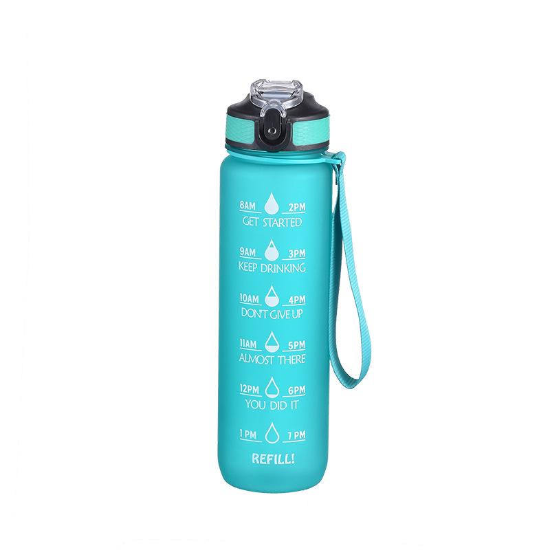 1L Sport Water Bottle with Time Marker Straw Leakproof BPA Free Lightweight To Carry Drinking Kettle for Fitness Gym and Outdoor Activity Athletic