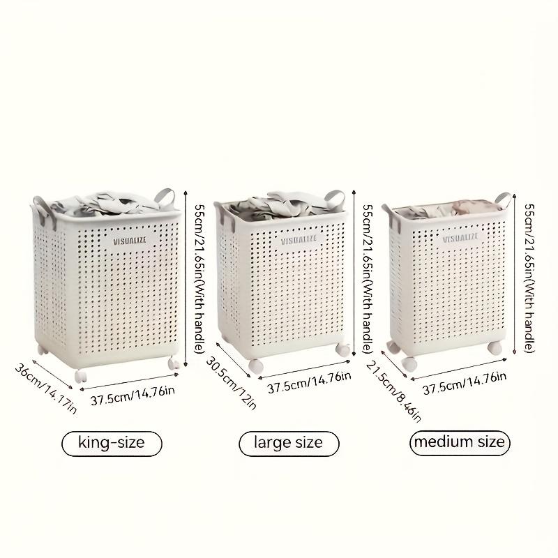 Rullende kleskurv med lokk - Dispenser for personlig pleieprodukter og oppbevaringsboks, Leveres med håndtaksdesign, Egnet for klær, Vaskekurv