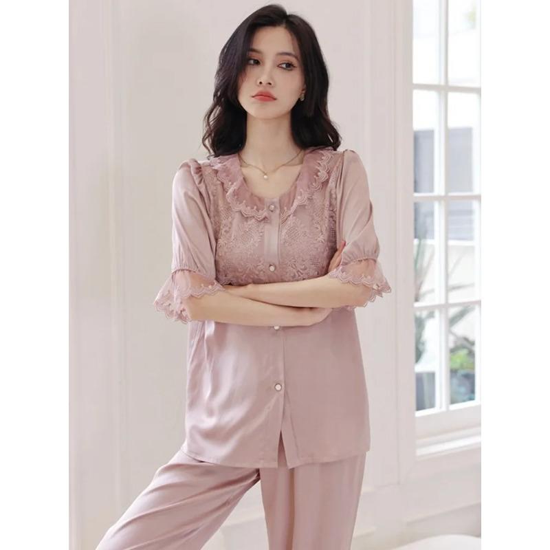 Pajamas Women's Spring Summer  Princess Style Long Sleeve Home Clothes Thin Suit Outer Wearing Spring and Autumn Wear