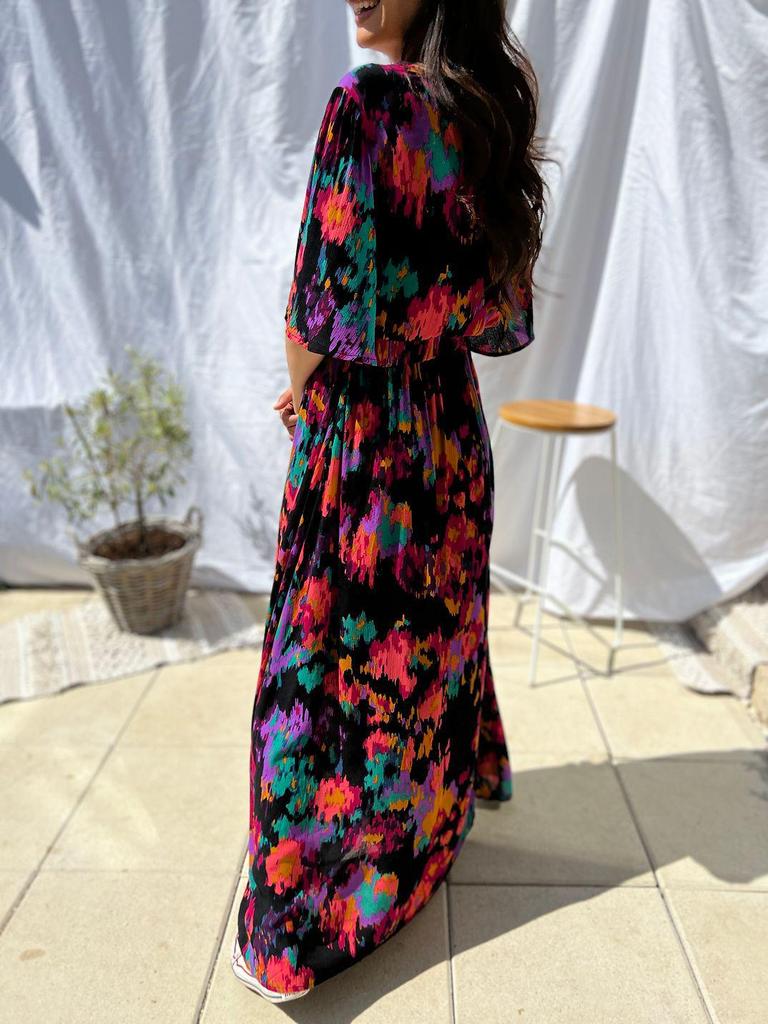 2023 Summer V-Neck Belted Print Long Dress