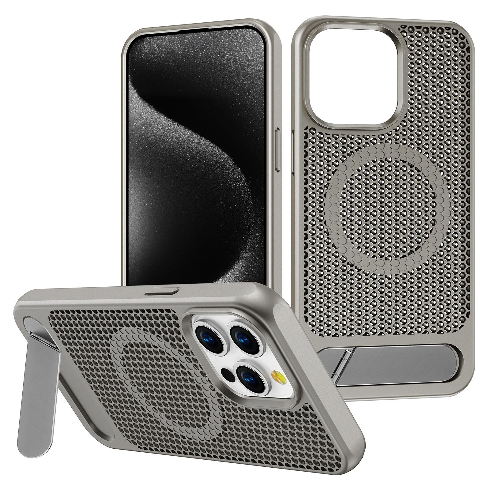 

For iPhone 15 Pro Max Case Hollow Heat Dissipation Back Cover Kickstand Compatible with MagSafe C