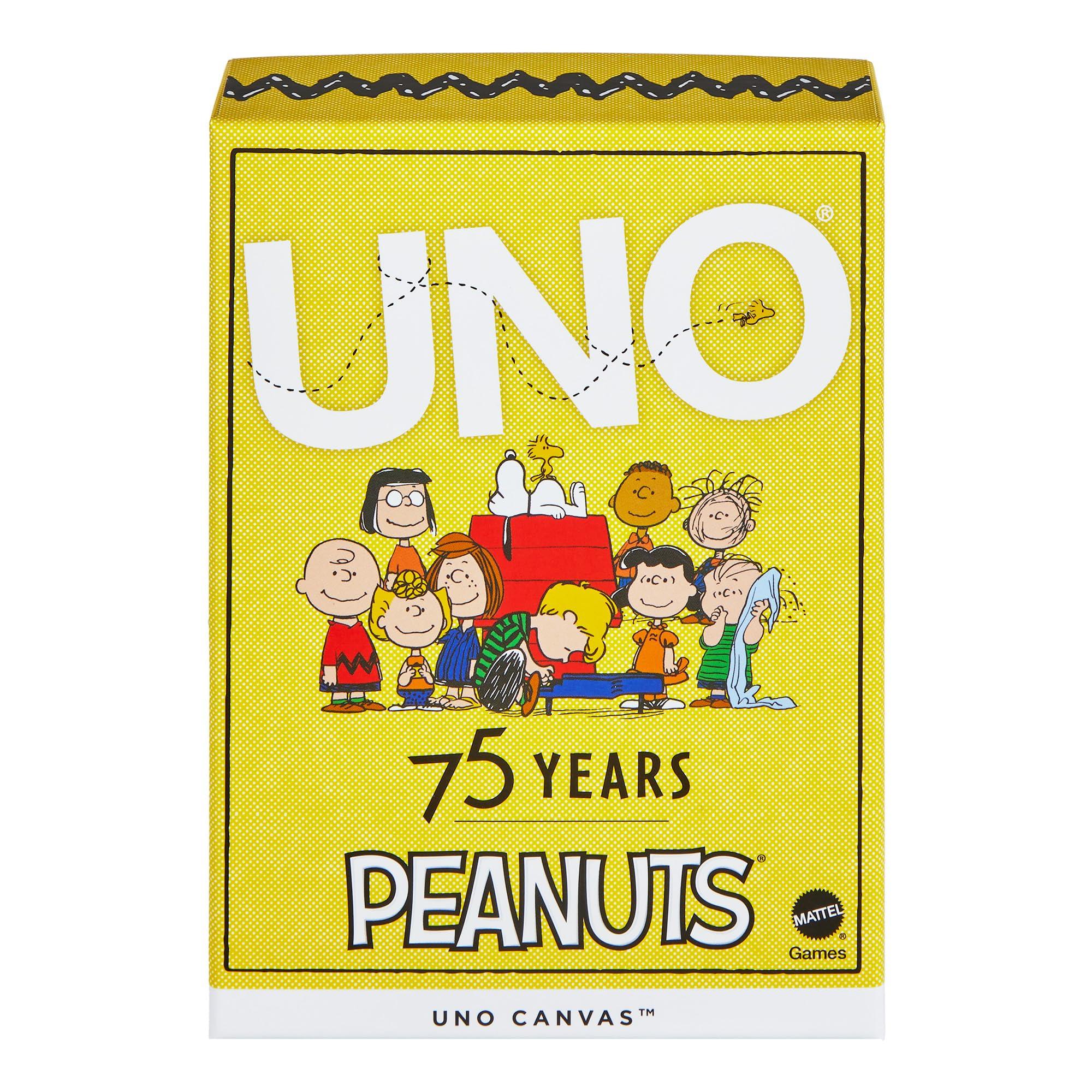 

Mattel Игры UNO Холст Peanuts Вечеринка 112 Возраст 7 и JFP04 Игра, Принадлежности, Карты, 2-10 игроков, Вверх, Желтый,