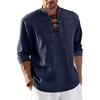 Men's Solid Color Vintage Laced Stand-Collar Loose Casual Shirt