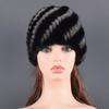 Real Natural Mink Hats for Women Winter Knitting Ear Warm Two-color Match Cap Cross-weave With New Fashion Fur Hat
