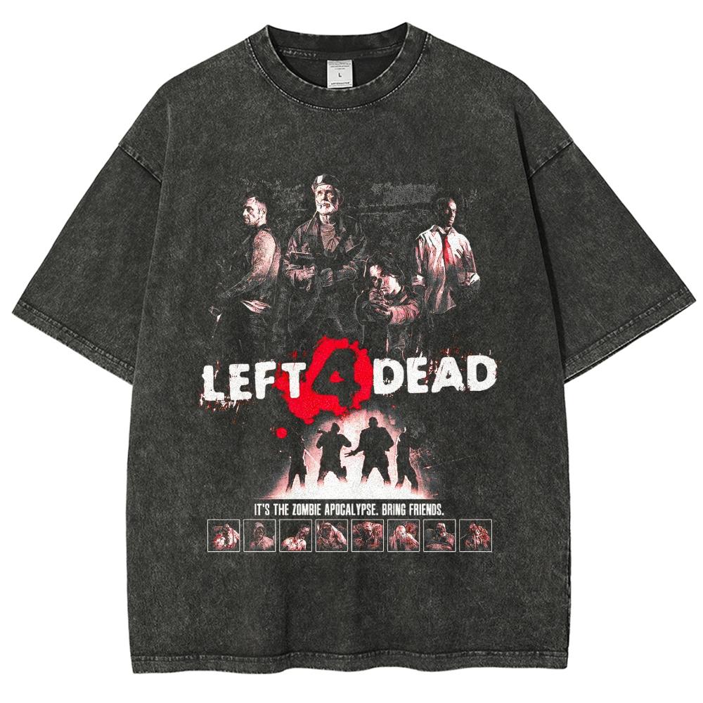 Left 4 Dead Print Vintage Washed Tshirt Unisex Fashion Tshirt Short Fashion Oversized Unisex Couples Washed Vintage Loose Classic