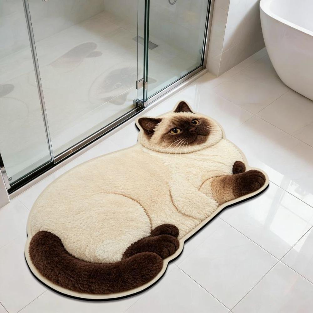 40*60cm Home Bathroom Carpet Non-slip Bedroom Door Small Rug Cute Cat Floor Mat for Table Bedside