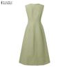 ZANZEA Rochie Casual de Vară cu Gât în V, Fără Mâneci pentru Femei