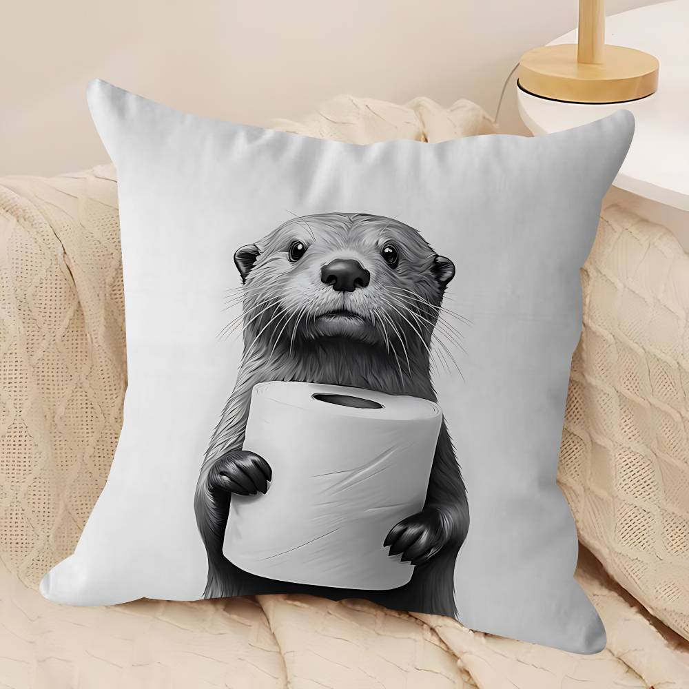 

Funny Animals Bathroom Pillow Cover For Bedroom Room And Living Room Sofa Decorative Cushion Cover 12x12Inch