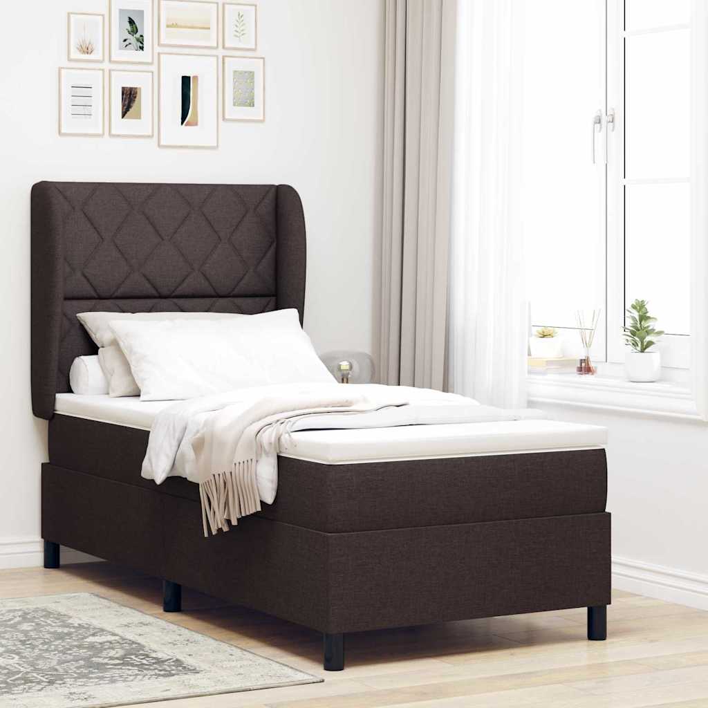 Boxspring Bed with Headboard Dark Brown 90 x 200 cm Fabric