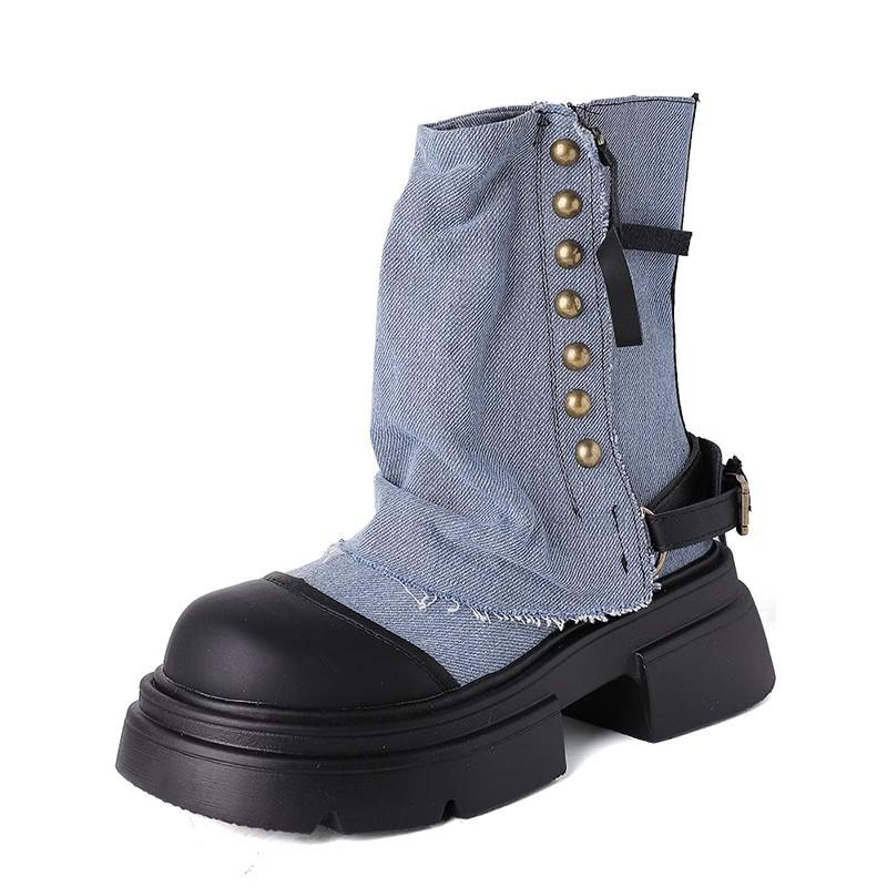 Fashion Black Platform Martin Boots Women's Summer New Niche Skirt Thick Heel Short Boots