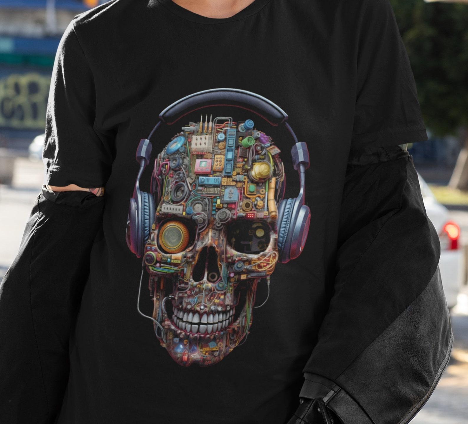 Cyberpunk Skull T-Shirt: Futuristic Circuit Board Design XL