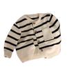 Korean Kids' Soft Striped Cardigan Sweater - Unisex, Spring & Autumn, Trendy Knitted Coat