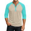 Men's Button-Down Contrast Raglan 3/4 Sleeve Top