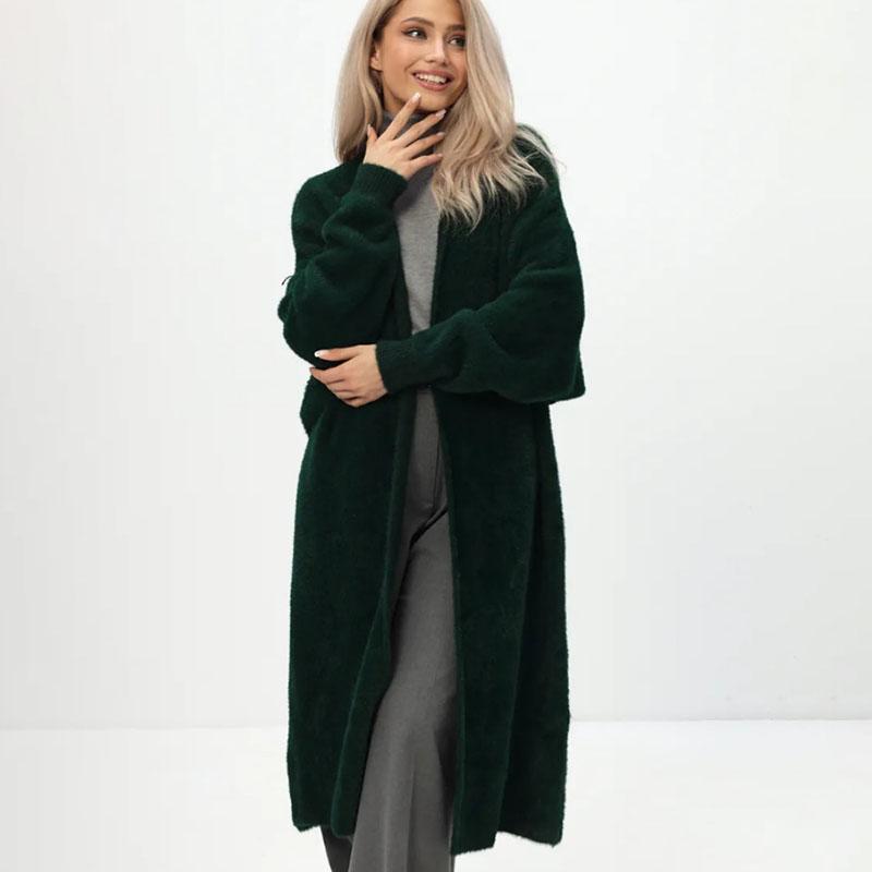 Women's Long Knitted Cardigan Jacket Autumn Winter Loose Faux Mink Fleece Knit Sweater Coat Solid Fleece Open Front Cardigan Coat