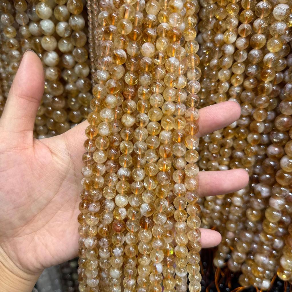 Gelber Citrin & Grüner Rutilquarz Kristall Runde Perlen für DIY Schmuckzubehör