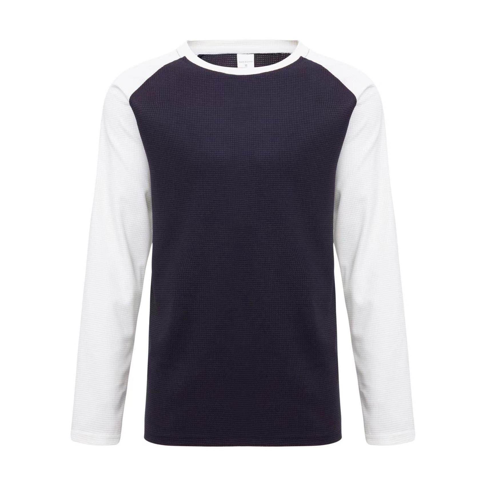 

Повседневная мужская футболка с длинным рукавом, весна-осень-зима, футболка со вставкой, мужские топы в европейском и американском стиле XXL темно-синий