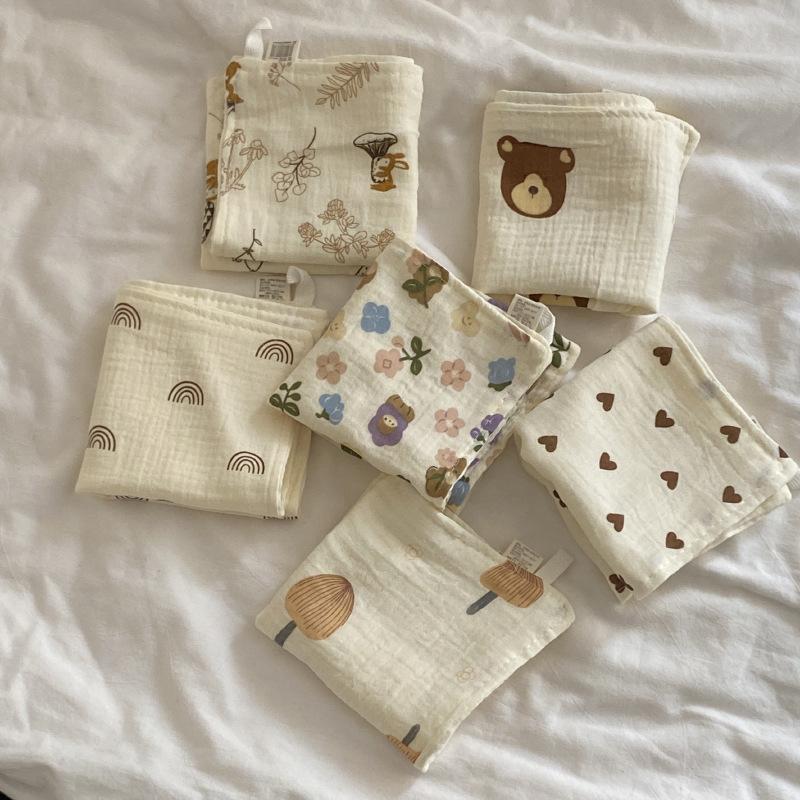 25x25cm Simple, Cute and Fresh Cotton Yarn Absorbent Face Towel Small Square Towels Soft Household Cleaning Tool Accessories