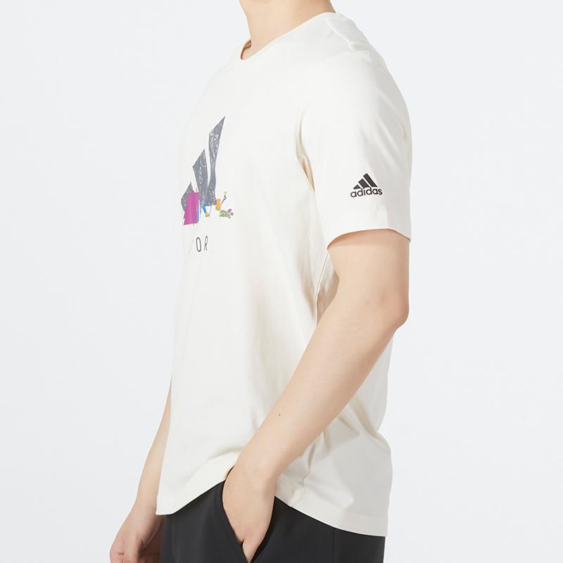 Adidas Ss Logo Gfx T Casual Crew Neck Short Sleeve Men Tops Off-White HE7358