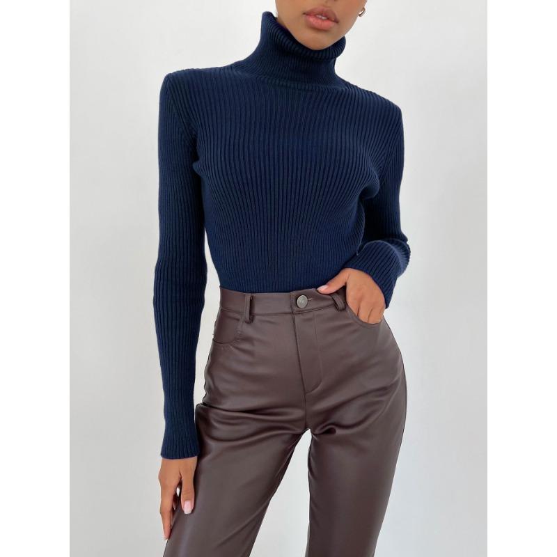 TIFICY Women's Fashion Casual Fall Winter Solid Color Print Long Sleeve High Neck Sweaters