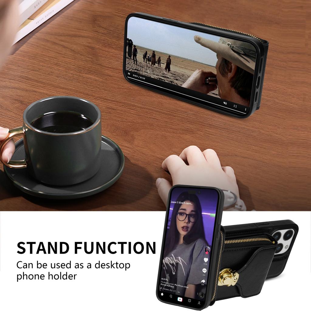 Crossbody iPhone Hülle mit Umhängeband, Kartenfach, Reißverschluss - Passend für Apple Handys 13-15, 12 Pro