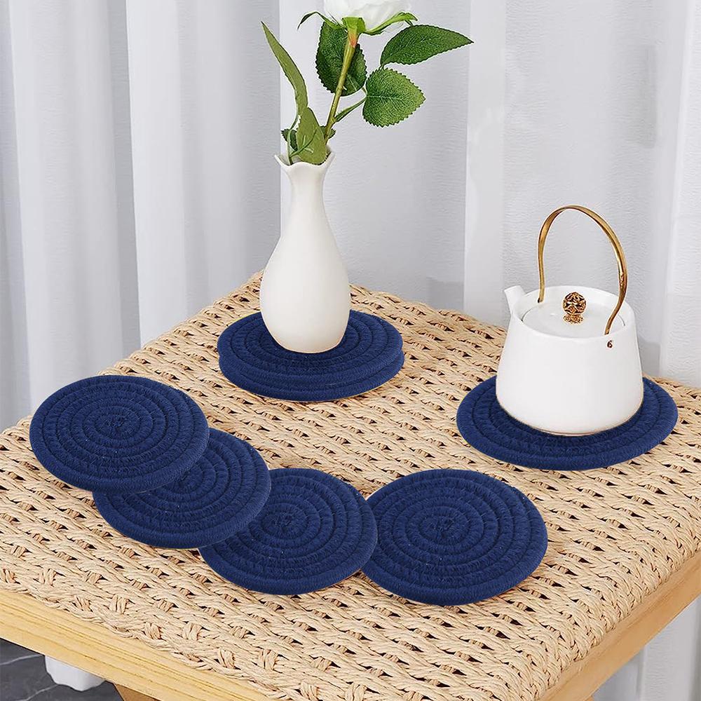 1PC Cotton Thread Cup Mat 12cm Round Coaster Knitting Table Mat Pot Holder Coffee Drink Tea Cup Woven Anti-Scalding Mat