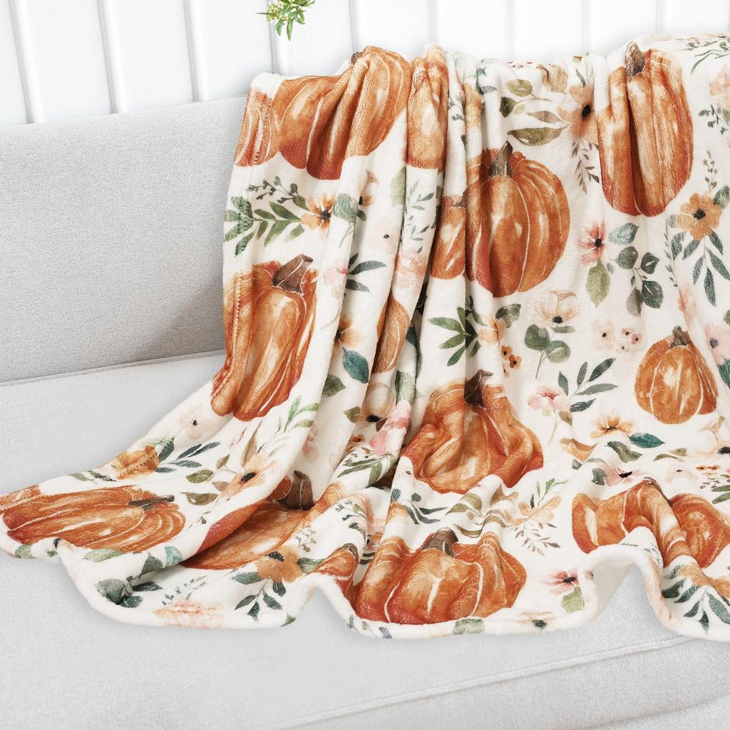 Pumpkin Flannel Blanket Floral Print Blanket Thanksgiving Air Conditioning Blanket Blanket Nap