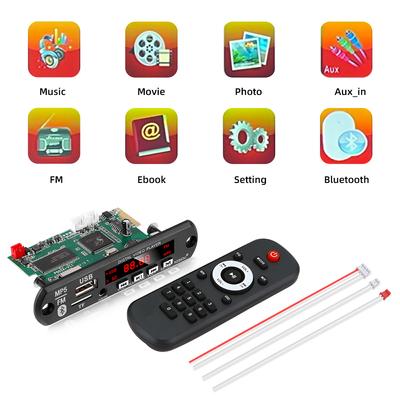 Scheda decodifica Bluetooth MP5 MP4 MP3 DC 12V Ricevitore audio Lettore video HD 1080P Film Foto Ebook Radio FM AUX USB TF per auto