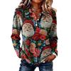 Women's Fashion Casual Button Front Long Sleeve Christmas Top with Collar