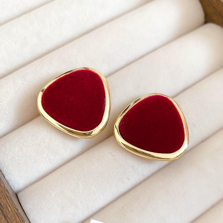 Silver needle flocking triangular stud earrings autumn and winter retro simple commuting versatile earrings light luxury earrings