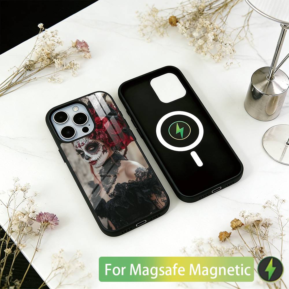 Mexican Catrina Skull Girl Phone Case For iPhone17,16,15,14,13,12,11 Plus,Pro Magnetic For Magsafe Wireless Charging