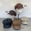 Ins Retro PU Leather Painter Hat Octagonal Hat Handsome Versatile Pumpkin Hat Solid Color Beret Hat