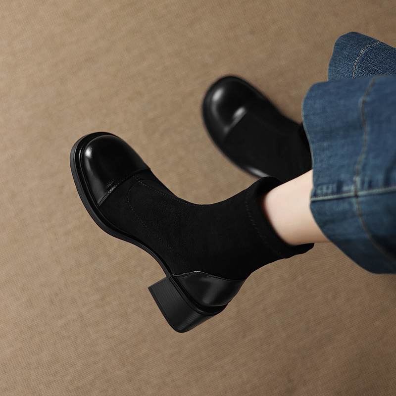 Krazing Pot Microfiber Winter Round Toe Modern Platform Size 33 Boots Size 43 Women Fashion Flock Stretch Ankle Boots