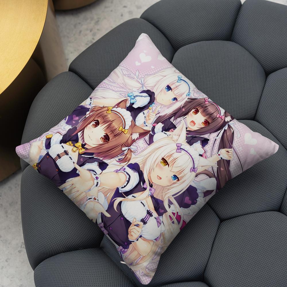 Chocola Nekopara Anime Cushion Cover Reversible Plush Pillow Cover – For car, sofa, bedroom, perfect as a gift.