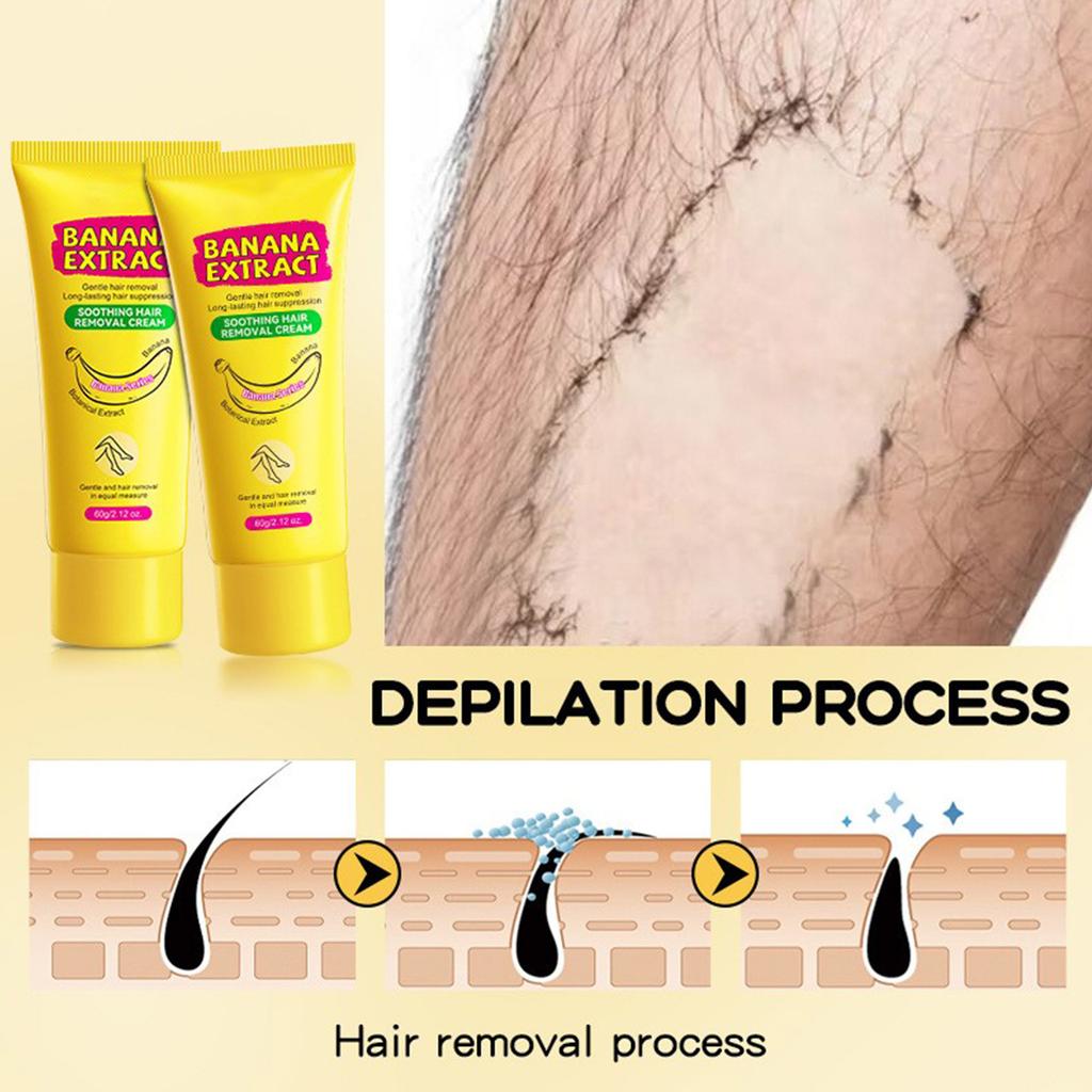Bananen-Haarentfernungscreme, Haarentfernungsmittel für die Achselhöhle, natürliches, mildes Haarentfernungsmittel, Haarentfernungslotion für Beine, Arme und Körper, 60 g