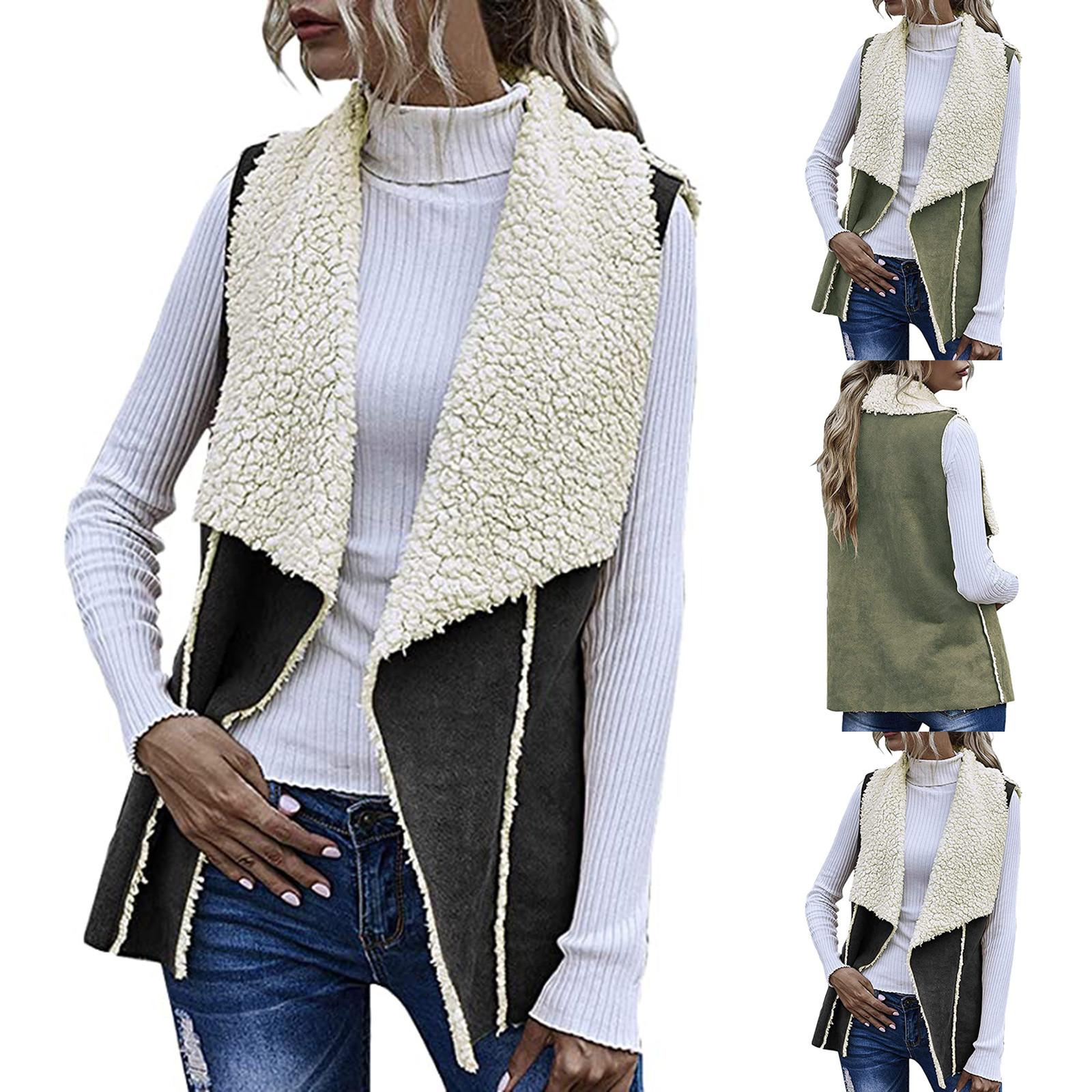 

Женская мода Носить твердые без рукавов реверсивные замшевые жилеты с большими лацканами