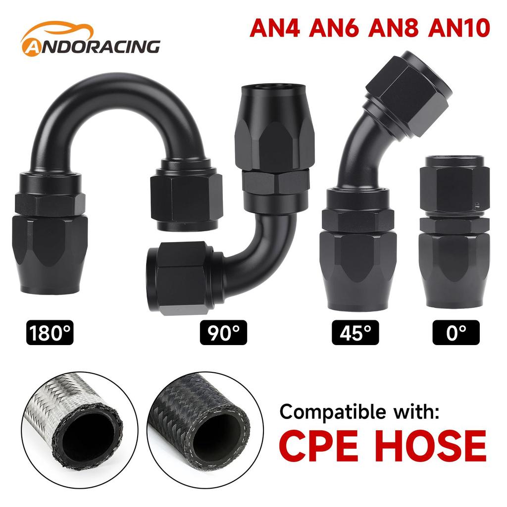 1 Piece Universal AN4/AN6/AN8/AN10 Straight 0 45 90 180 Degree Aluminum Swivel Hose End Fitting Adapter Oil Fuel CPE Line Black