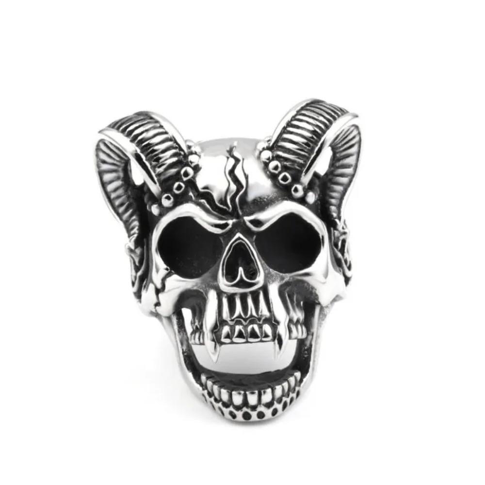 Trendy Retro European and American Fashion Devil Satan Skull Ring Cool Punk Adjustable Street Party Niche Men's Zircon