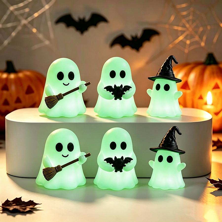 Xiaomi 3/6Pcs Halloween Mini Luminous Ghost Statue Ornament Glow In Dark Cute Spooky Table Decor For Handcraft Halloween Holiday