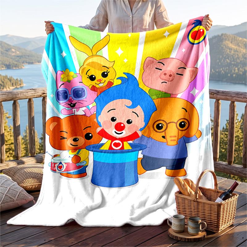 Warm Flannel Blanket Plim Plim Pattern, Lightweight Comfortable Throw Blanket for Bed Sofa Use