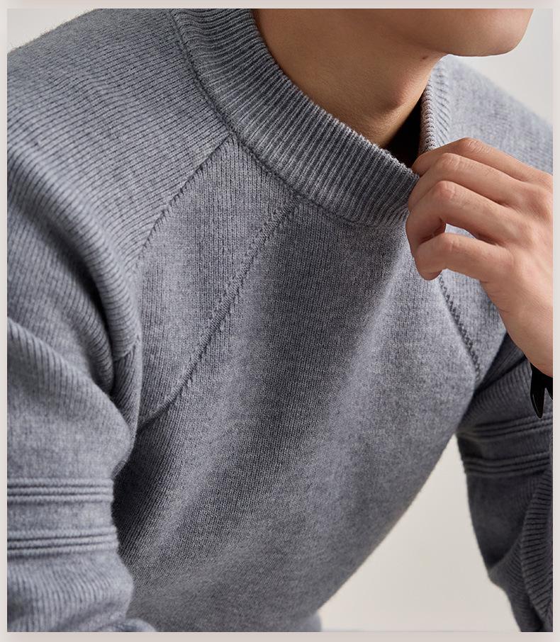 Men's 2025 Autumn/Winter Solid Color Jacquard Sweater, Stylish Half-High Collar Knitwear