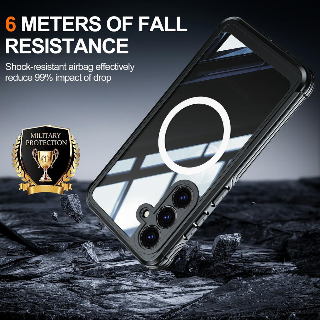 For Samsung Galaxy S25 Magnetic Case PC+TPU Phone Cover with Tempered Glass Screen Film