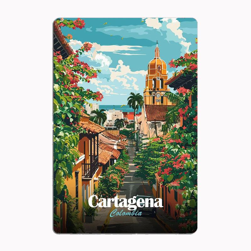 

Cartagena Colombia street view illustration Travel City Metal Sign Mural Plates Club Tin Home Decor Room Decoration Wall Decor 20x30cm（7.8x11.8inch）