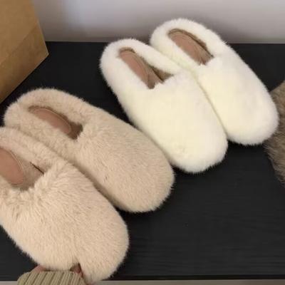 Fashion Winter Women Warm Cartoon House Slippers Concise Cover Toe Shoes Ladies Comfort Furry Flats Slides Shoes