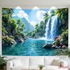 2D Summer Jungle Waterfall Banner, Tropical Lake Palm Tree Party Photo Booth Background