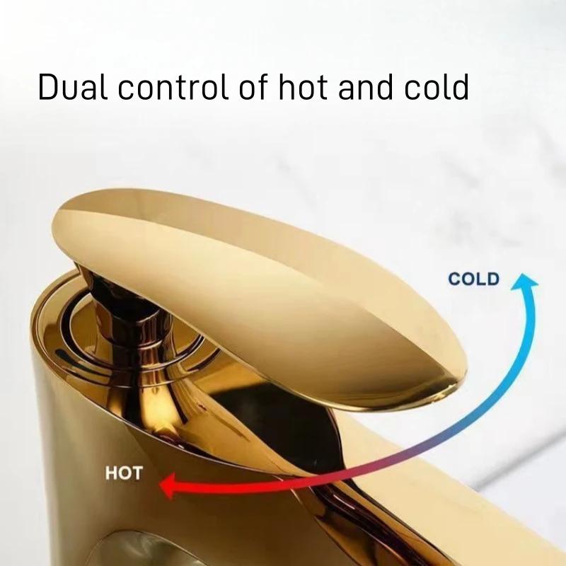 Golden Maple Leaf Basin Faucet for Hot and Cold Water Household Use Raised Washbasin Countertop Single Hole Faucets Bathroom