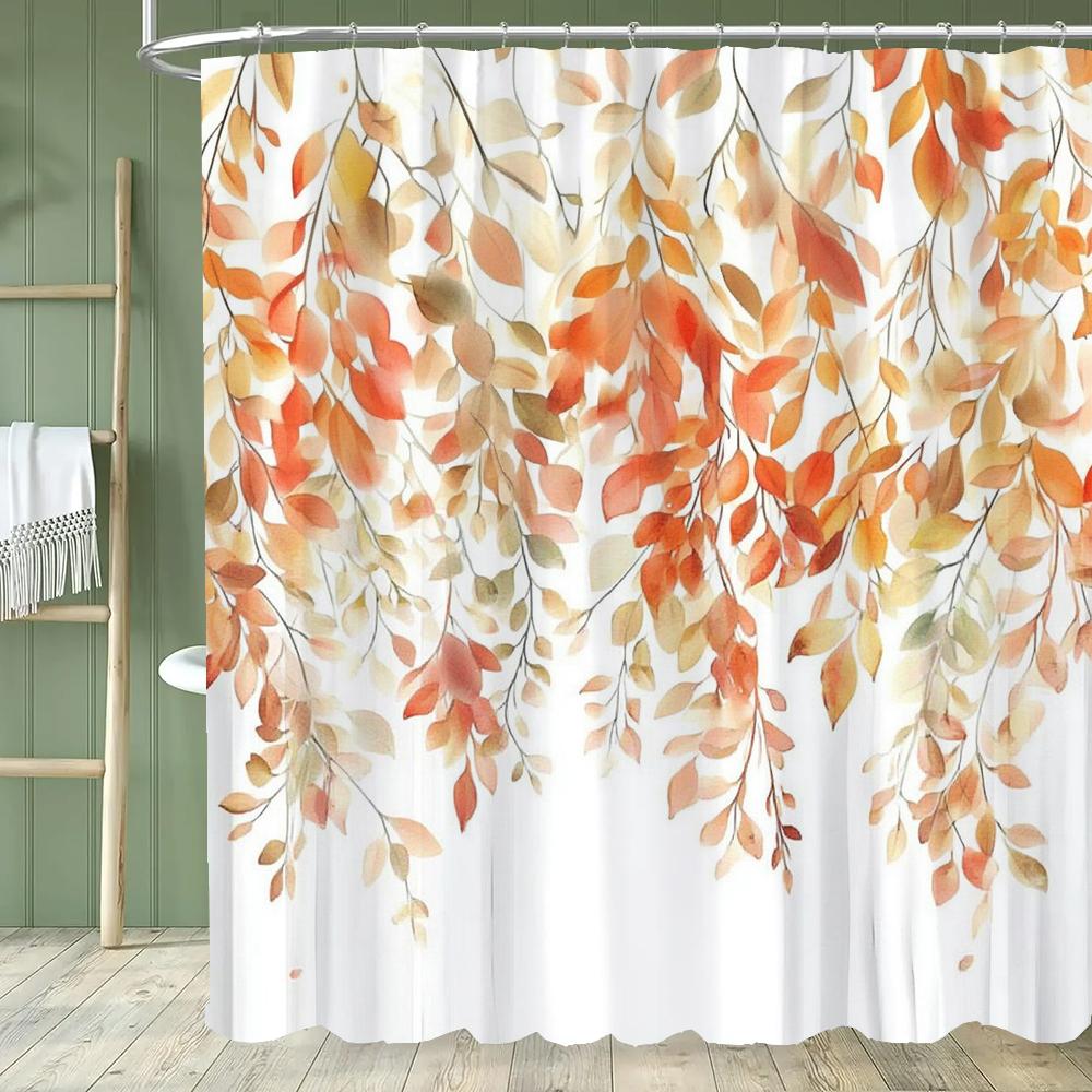 Modern Plants and Leaves Shower Curtain, Botanical Leaf Bathroom Decor Shower Curtain, Waterproof Shower Curtain with Hooks