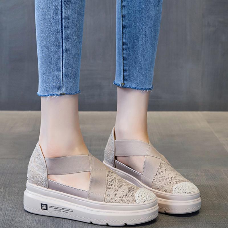 Wedges Shoes Sandals 2024 Sale Sapato Feminino Elegant Lace Strap Tienda Soludos Floral Crochet Wrap Slingback Espadrille Wedge