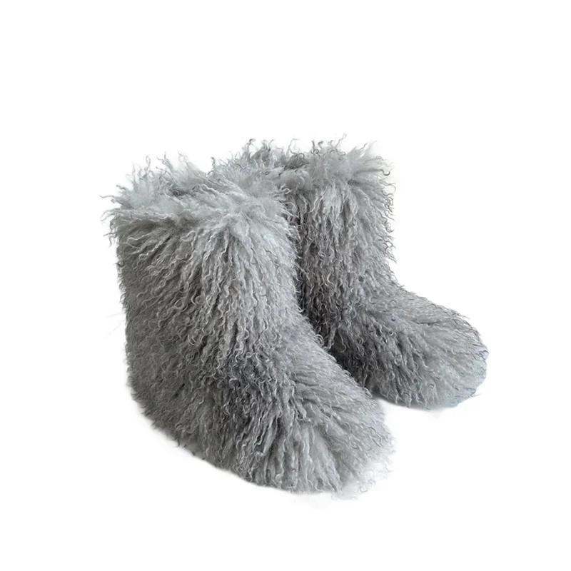 Fashion New Winter Fur Onepiece Raccoon Fur Female Snow Boots Fur Shoes Outdoor Mid Leg Boots