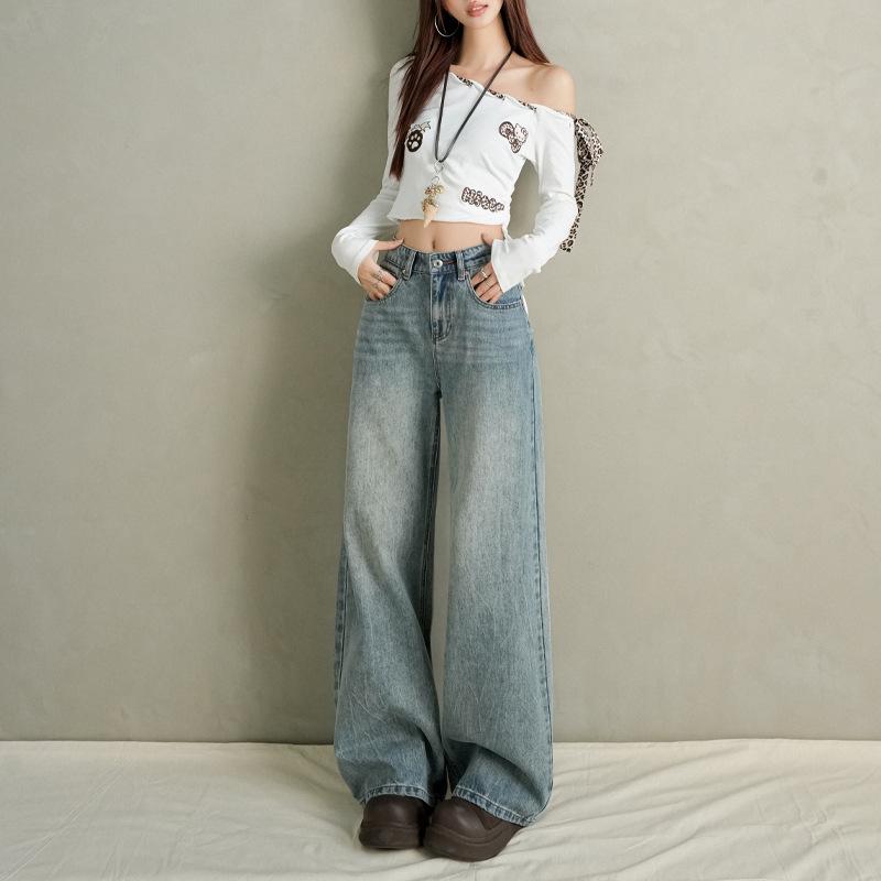 

Autumn/Winter Women s Wide-Leg Floor-Length Jeans: Stylish, Slimming, and Loose Fit. S