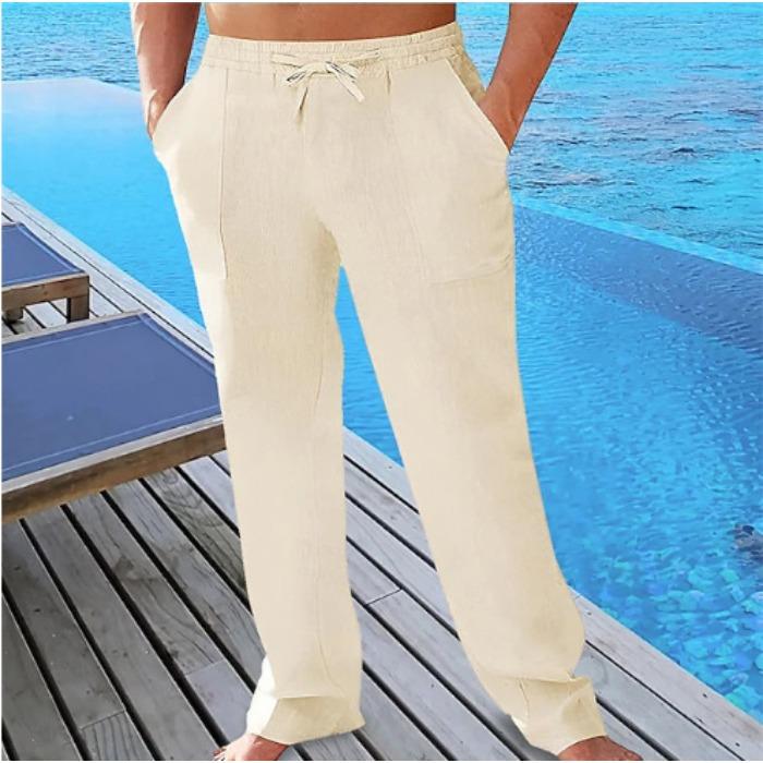 

Мужские повседневные летние дышащие брюки с кулиской на поясе, карманами, из хлопка и льна, пляжные брюки 3XL